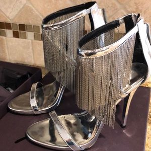Brian Atwood Metallic Evening Condesa Fringe Heel!